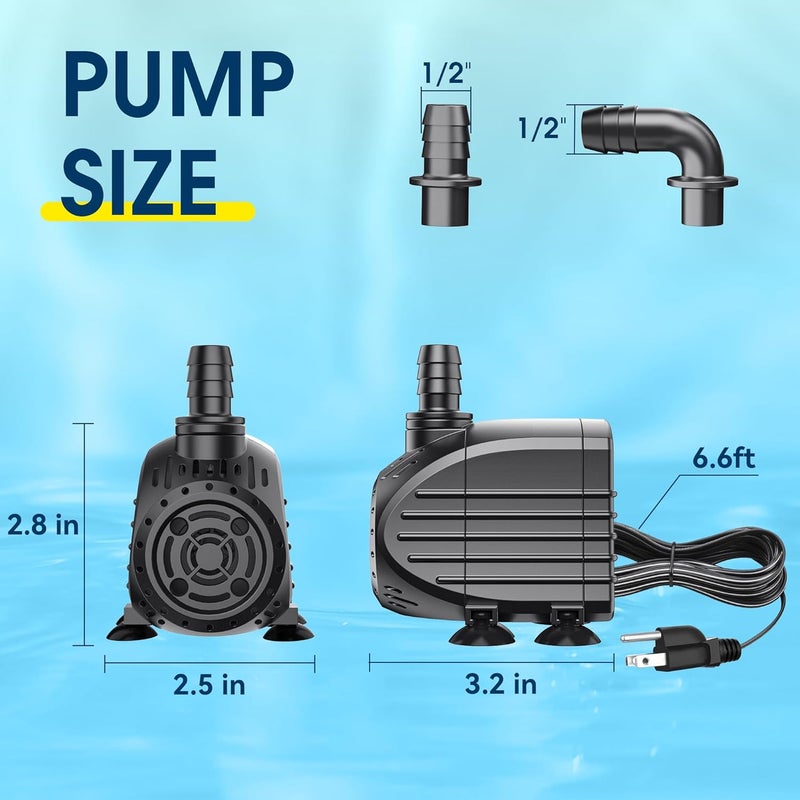 NFESOLAR Submersible Water Pump 200GPH, Ultra Quiet Submersible Pump with Dry Burning Protection 5.4ft High Lift for Fountains, Waterfall, Hydroponics, Aquariums KF203 - Image 4